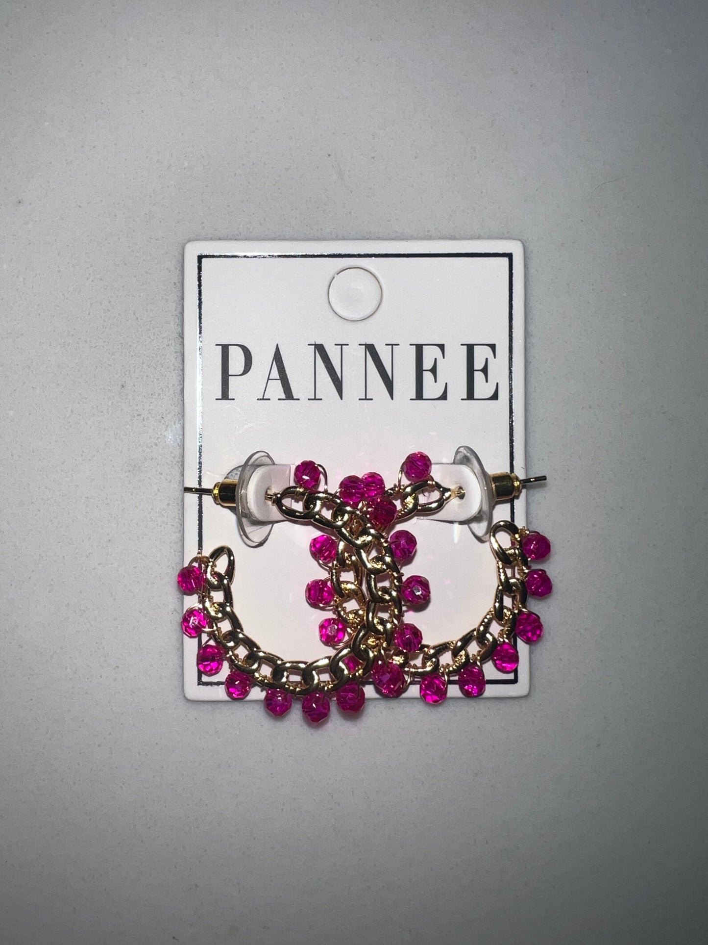 Fuchsia beaded hoops