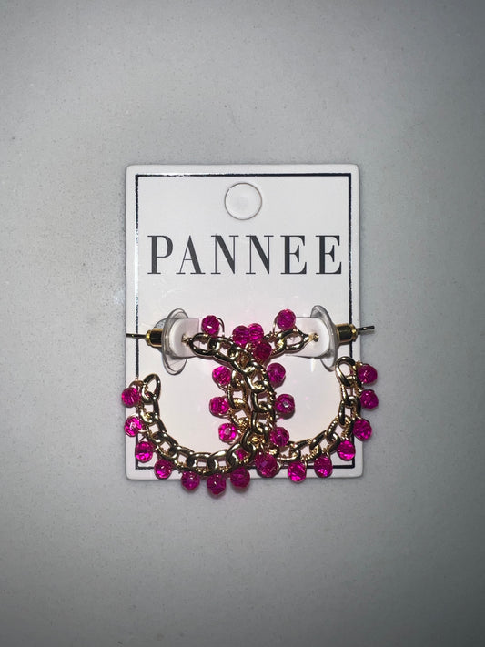 Fuchsia beaded hoops
